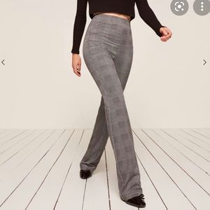 Reformation Black and Gray Cara Plaid Wide Leg Pants SZ 10